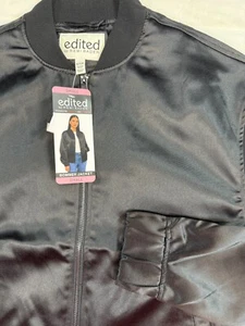 Edited Bomber Jacket Womens Small Black Full Zip Satin Comfort Drop Shoulder New - Picture 1 of 16