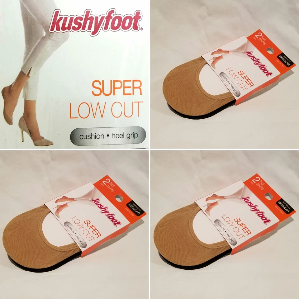 6 Pr Kushy Pie Corte Super Bajo No Show Cubiertas para Pies Tacón Calcetines Desnudo y Negro 3478 Foto 1 de 1