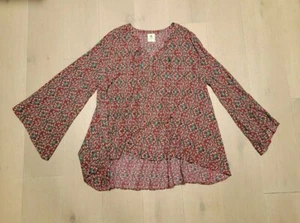 Womens Large Spade and Heart Multicolor Burgundy Long Sleeve Tunic Blouse - Picture 1 of 3