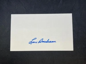 SIGNED IN-PERSON 3X5 INDEX CARD LOU BOUDREAU CLEVELAND INDIANS AUTO NO COA - Picture 1 of 2