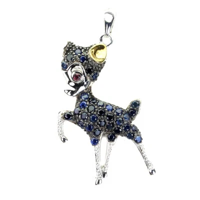 925 Sterling Silver Pendant Sapphire Round Gemstone Jewelry Bambi - Image 1 of 4