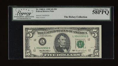 DBR 1995 $5 San Francisco Fr. 1985-L Legacy 58 PPQ Serial L35602852D - Image 1 of 2