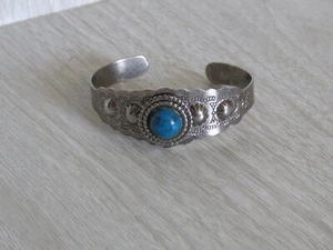 Brazalete Navajo Indio Imitación Plata Turquesa Simulada Peón De Colección - Imagen 1 de 13