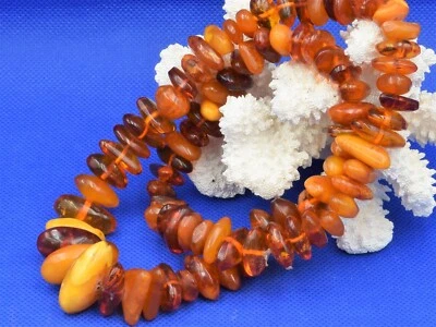 ANTIQUE NATURAL !! BALTIC AMBER COGNAC HONEY Bead stone necklace EGG jewelry vtg - Image 1 of 4