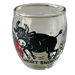Vintage Angry Bull "A Short Snort" Round Shot Glass - Picture 1 of 4