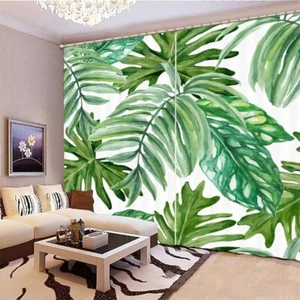 Great Green Banana Leaf 3D Blockout Photo Print Curtain Fabric Curtains Window - Bild 1 von 10