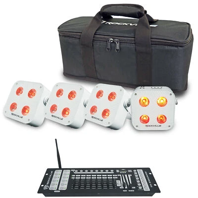 Rockville 4 PACK MINI RF4 V2 White DJ Wash Up Lights+App+Wireless DMX Controller - Image 1 of 4