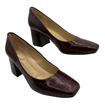 Zapatos cómodos de oficina Nine West para mujer 8,5 M con textura borgoña tacón bloque Foto 1 de 4