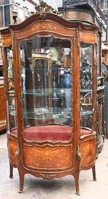 Antique French Vitrine Display Cabinet Inlay 1860 - Image 1 of 4