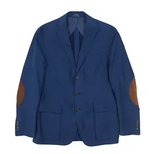 Polo Ralph Lauren Corduroy Blazer Jacket 38R = Small Sport Coat Elbow Patch Navy - Picture 1 of 18