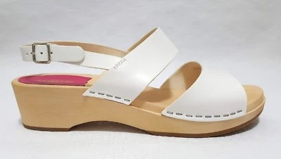 Swedish Hasbeens Helena Womens Leather Wooden Sandals, White EUR 40 - Image 1 of 4