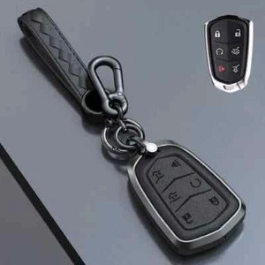 For 2015-2020 Cadillac Escalade 6 Button Alloy Leather Car Key Fob Case Cover - Foto 1 di 23