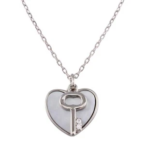 Sterling Silver 925 Heart Necklace Heart & CZ Key Necklace Love Jewelry N128 - Picture 1 of 2