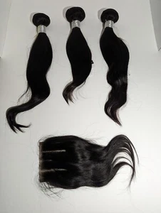 Straight Virgin Hair Bundle Set:12/14/16 inch bundle with 14inch 4x4lace closure - Picture 1 of 4