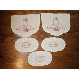 Vintage Tableclothes Fabric Flower Butterfly Dollies Lace Trim Embroidered (5)  - Picture 1 of 12