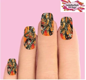 Waterslide Full Nail Decals Set of 10 - Orange Mossy Oak Camouflage Realtree - Picture 1 of 1