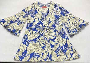 Maaji Blue Cream Tropical Drawstring Waist Cover Up Beach Dress Women’s S - Picture 1 of 4