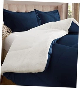 Super Soft Sherpa Comforter 3-Piece Set Premium California King Midnight Navy - Picture 1 of 8