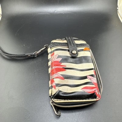 Organizador de carteira SAKROOTS tiracolo 3 em 1 telefone pequeno listra preta floral - 📦 - Imagem 1 de 4