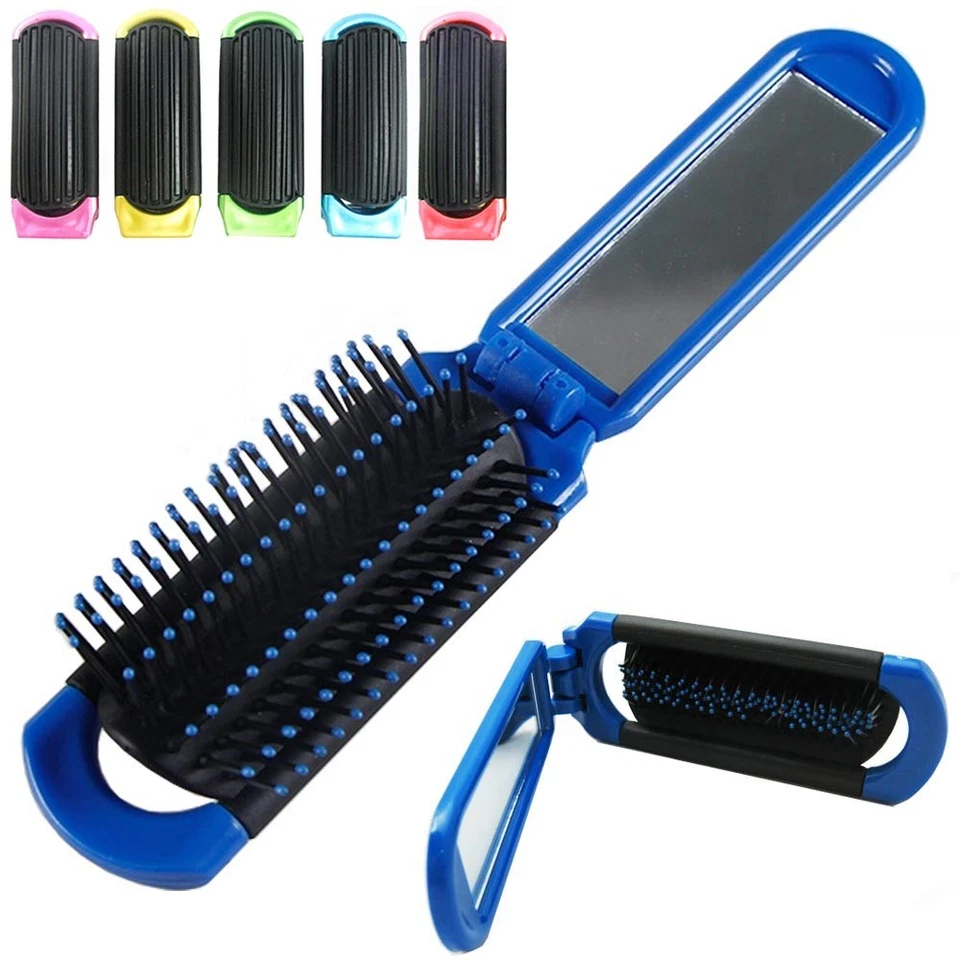 Folding Hair Brush Mirror Compact Pocket Size Travel Car for Purse Bag
