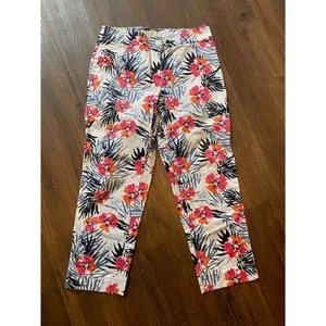 Talbots Größe 4 Damen Baumwolle Chino Knöchelhose blau und rosa Hawaii Blumenmuster - Bild 1 von 6