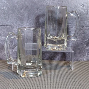 Vintage MCM Pair of Libbey Heavy Glass Beer Soda Stein Bubble Paneled Thumb Rest - Imagen 1 de 7