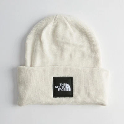 THE NORTH FACE Big Box Logo Knit Beanie Hat White Black Unisex Cream Men Women - Image 1 of 4