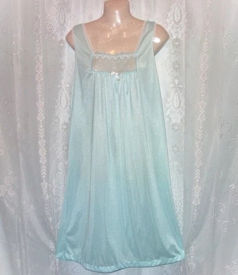 Med.60's,Aqua blue,white lace,vintage babydoll ngihtgown,waltz,lingerie,nightie - Image 1 of 4