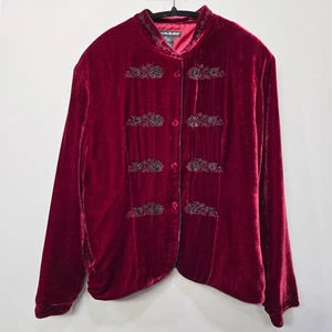VTG Alexandra Bartlett Velvet Jacket XL Burgundy Asian Inspired Vamp Whimsigoth - Picture 1 of 9