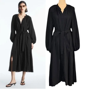 Vestido Camisa COS Midi Talla 12 Negro Manga Globo Cinturón Contemporáneo Minimalista - Imagen 1 de 14