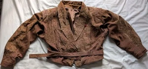 Vintage 1980s Leopard Print Leather Suede Bomber Jacket Shoulder Pads L - Picture 1 of 11