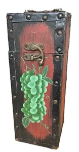 Vintage Wood Wine Case Carrier Grape Design w/Handle 4.5”x4.5”x12”. Very Cool! - Picture 1 of 15