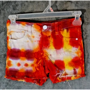Tommy Bahama Girls 10 Artisan Hand Dyed Cutoff Shorts Red Orange Yellow Fire Gri - Picture 1 of 11