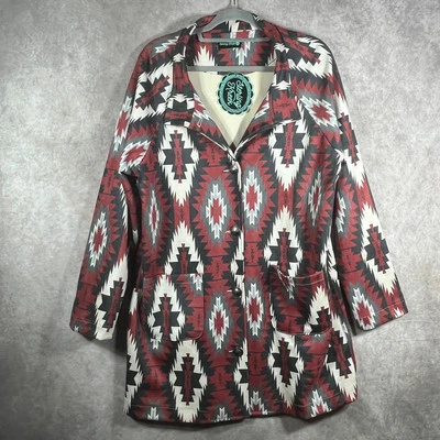 Chaqueta Sterling Kreek Western Rebel para mujer XL roja con estampado azteca botones de búfalo Foto 1 de 4