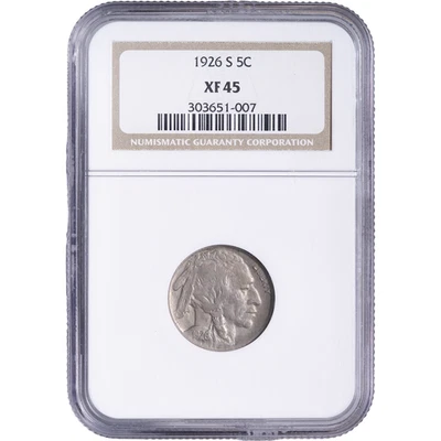 1926-S 5C Buffalo Nickel ~ NGC XF45 - Image 1 of 2