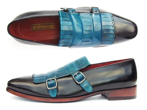 Paul Parkman Herren blau & marineblau Kiltie Doppel Monkstraps (ID#ST17BLU) - Bild 1 von 7