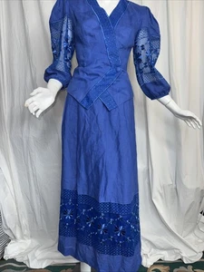 Mantello vintage di molti colori set lino donna 6 blu ricamato floreale retrò - Foto 1 di 7