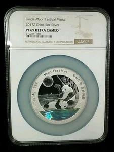 2017Z China PANDA 5oz *MOON FESTIVAL* Proof SILVER  NGC PF 69 U CAM - Picture 1 of 3