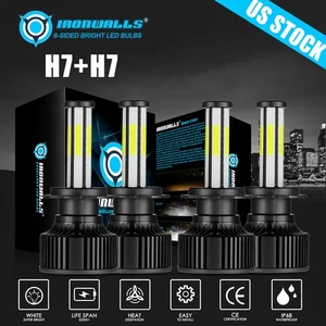 Fit For VW Jetta Passat Golf H7+H7 6-sides LED Headlight High Low Beam Bright 4x - Picture 1 of 12