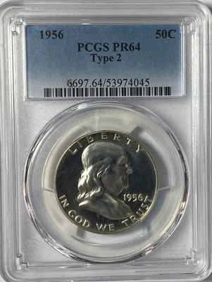 1956 50c Franklin Proof Silver Half Dollar Fifty Cents PCGS PF64 Type 2 - Image 1 of 2