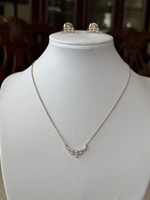 CZ by Kenneth Jay Lane Mesh Rose Gold Necklace & Crawler Set - Image 1 of 4