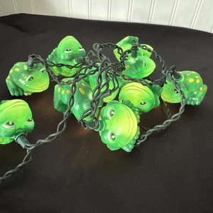 Cadena de luces de rana vintage manchas verdes amarillas decoración patio fiesta funcionando probado - Imagen 1 de 4