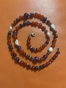 Vintage Natur Edelstein Halskette Amethyst Karneol Perle Handarbeit - Bild 1 von 3