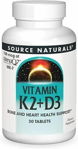 Source Naturals - Vitamin K2 + D3, 100mcg x 30 Tablets, Bone and Heart Health - Picture 1 of 1