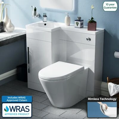 WC Basin FP Vanity Left Hand Sink Soft Close Toilet Pan Unit White 900 mm Ellen