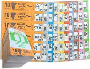 Jumbo Bingo 750 BOOKS 10 PAGE GAME STRIPS OF 6 TV TICKET SHEET BIG BOLD NUMBERS - Picture 1 of 4