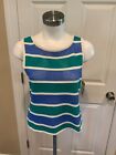 St. John Sport Blue, Green & White Stripe Wool Knit Sleeveless Top, Size P