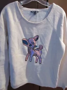 AMERICAN EAGLE SEQUIN EMBROIDERED BAMBI DEER WOMEN'S FLEECE TOP SIZE L - Picture 1 of 1