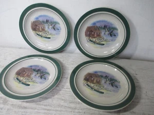 Set of 4 Cabela's Folkcraft Stoneware 8 1/2" Salad Plates Cabin Lake Boat Ducks - Picture 1 of 7