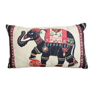 Pier 1 Embroidered Indian Elephant Throw Pillow Trunk Up Beaded Boho India 19x11 - Picture 1 of 20